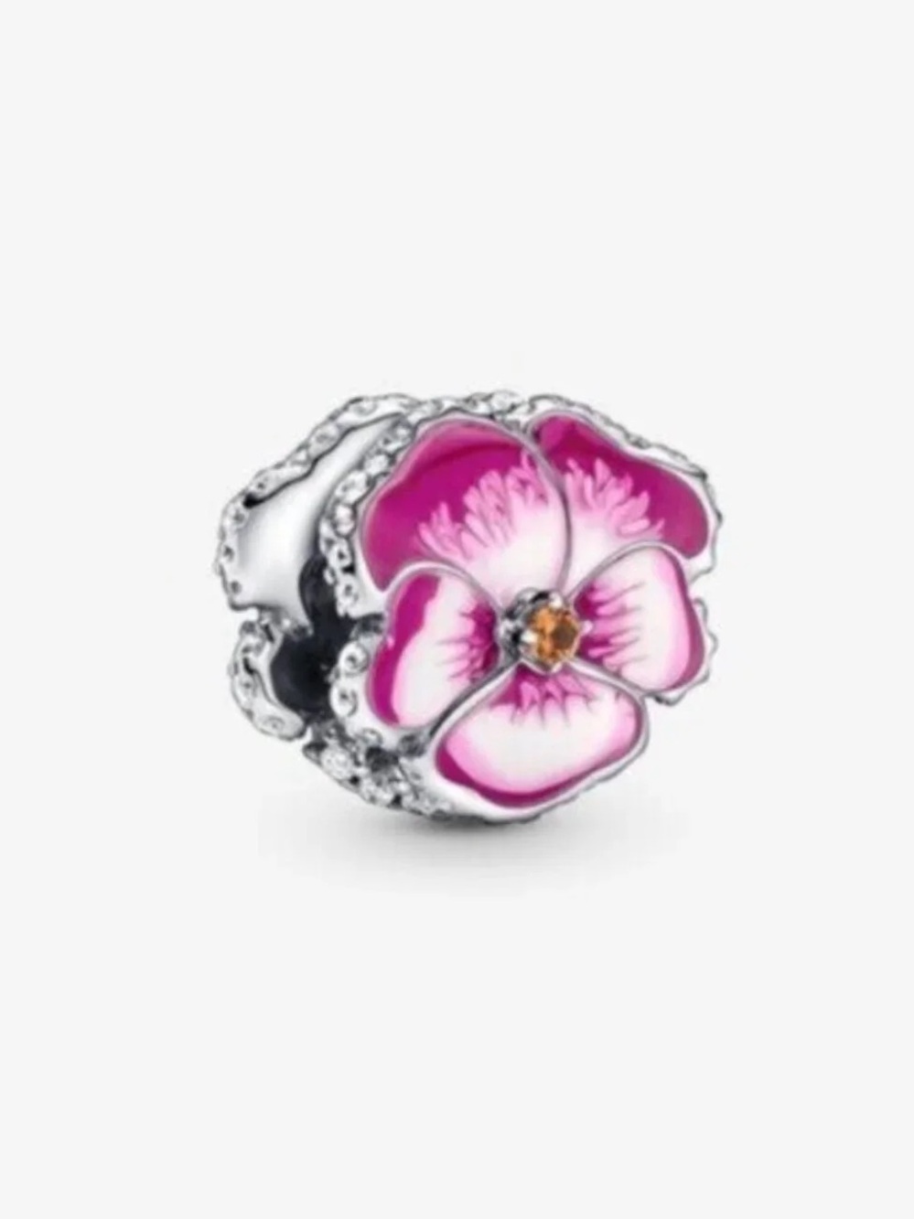 Pandora Pink Enamel Flower Charm with Center Stone